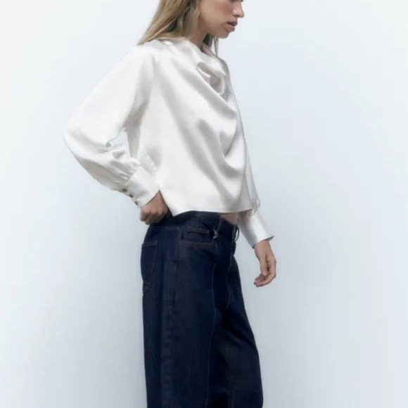 ZARA Flowy Collar Satin Effect Shirt NWT - Picture 3 of 8